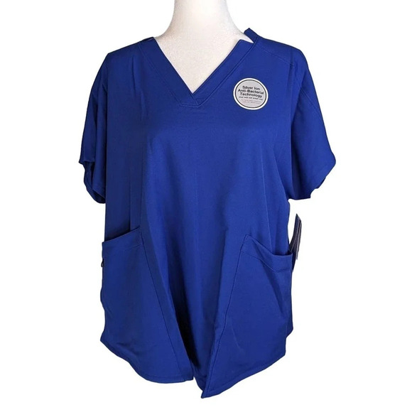 CuddlDuds Climate Right, V-Neck, 6 Pocket Scrub top Metro Blue - Picture 1 of 12